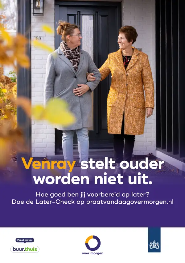 Poster van de campagne Venray stelt ouder worden niet uit, met Buur.thuis